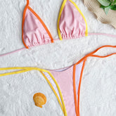 Ribbed Bicolor Tie String Cheeky Triangle Brazilian Two Piece Bikini Swimsuit